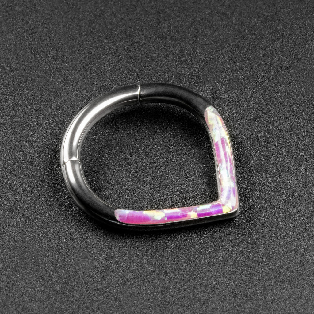 Teardrop Inlaid Rose Pink Synth Opal Titanium Septum Clicker