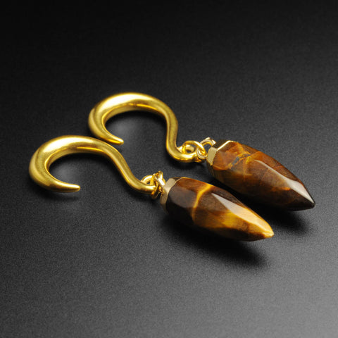 Tiger's Eye Faceted Pendant With Gold PVD Hook Mini Ear Weight