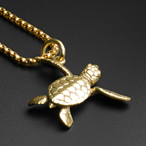 Turtle Brass Pendant With 18k Gold Box Chain