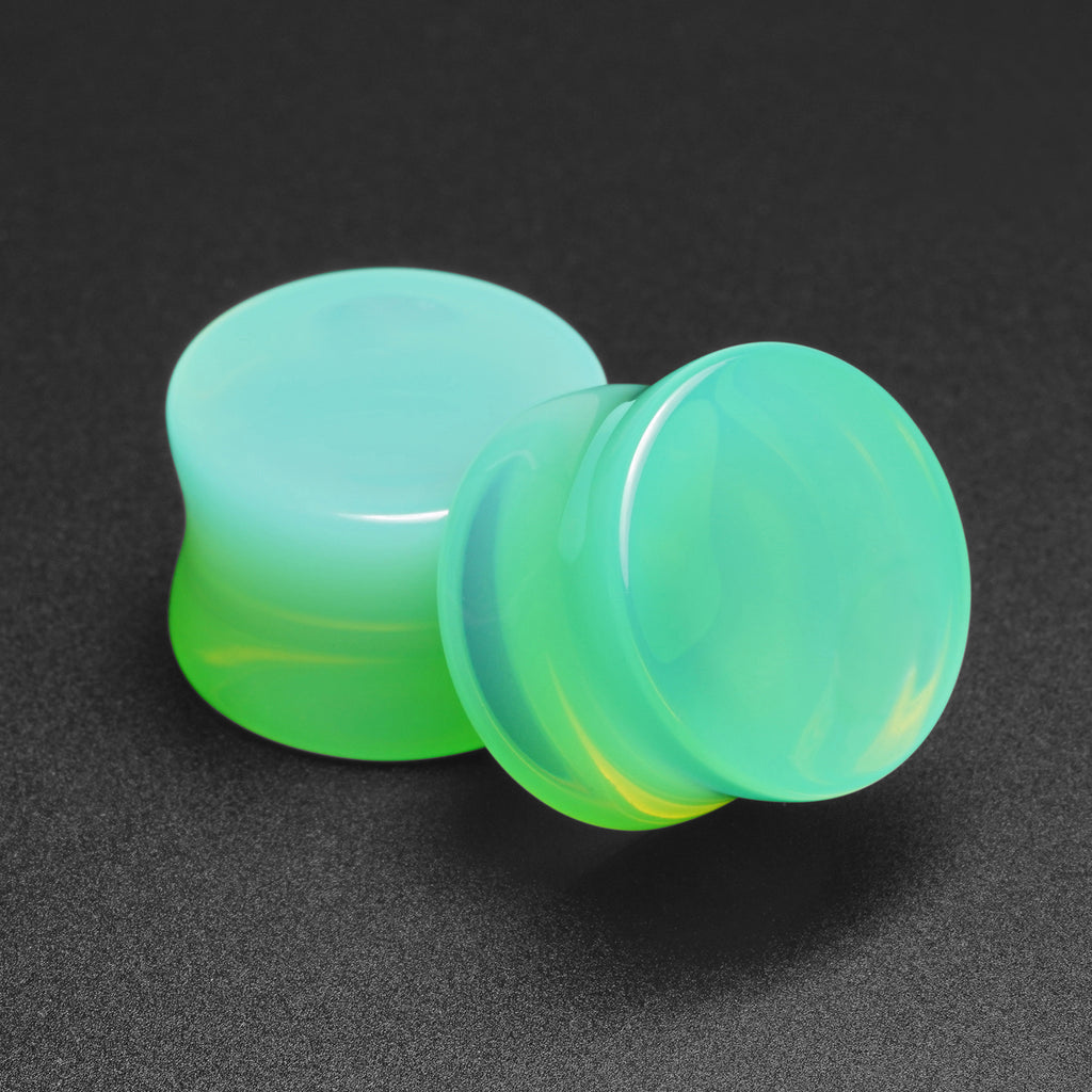 Seafoam Green Opalite Glass Double Flare Concave Plug