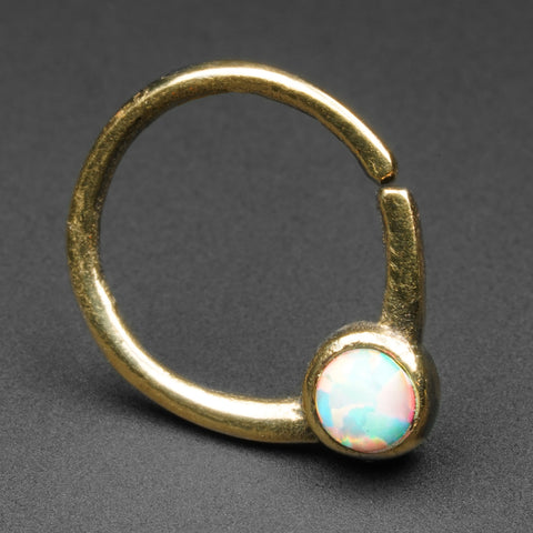 White Synth Opal & Brass Seamless Ring